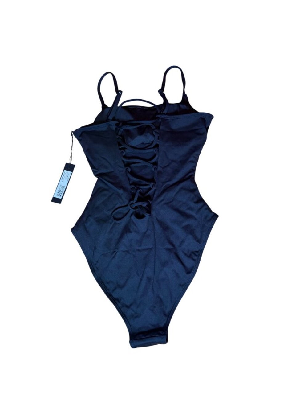 TA3 Lacey Black One Piece Swimsuit Lace Up Back Size XS Regular/Long NWT